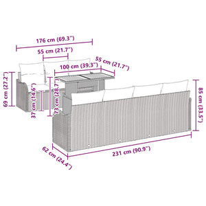 Trädgårdsoffset med kudde 8 pcs Svart
