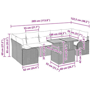 Trädgårdsoffset med kudde 8 pcs Grå konstrotting