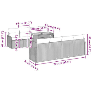 Trädgårdsoffset med kudde 7 pcs Svart