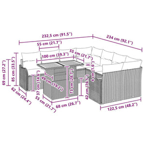 Trädgårdsoffset med kudde 7 pcs Svart
