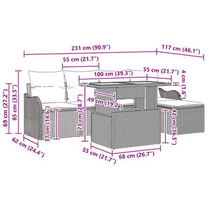 Trädgårdsoffset med kudde 6 pcs Svart