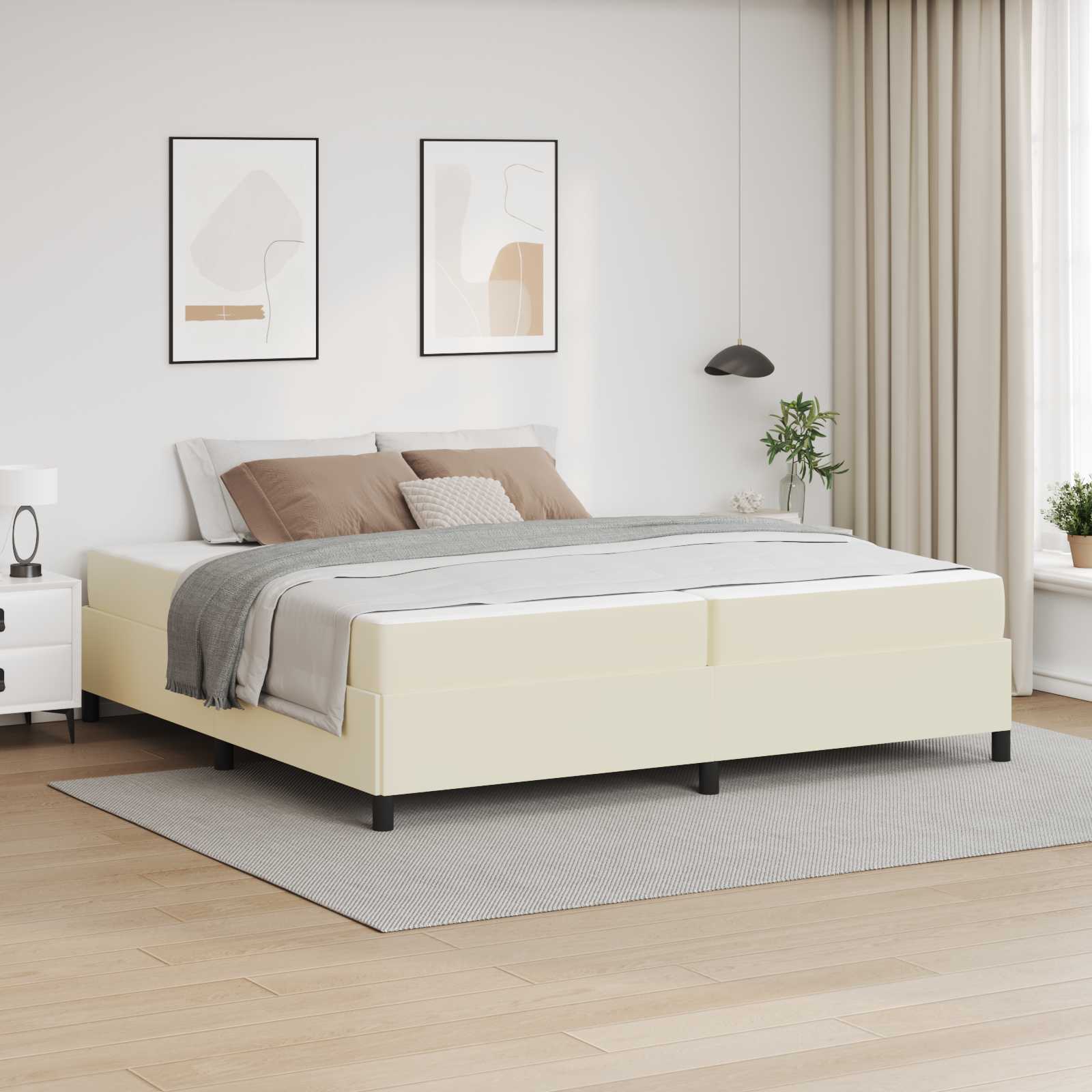 Sängram med madrass Kräm 200 x 200 cm tyg