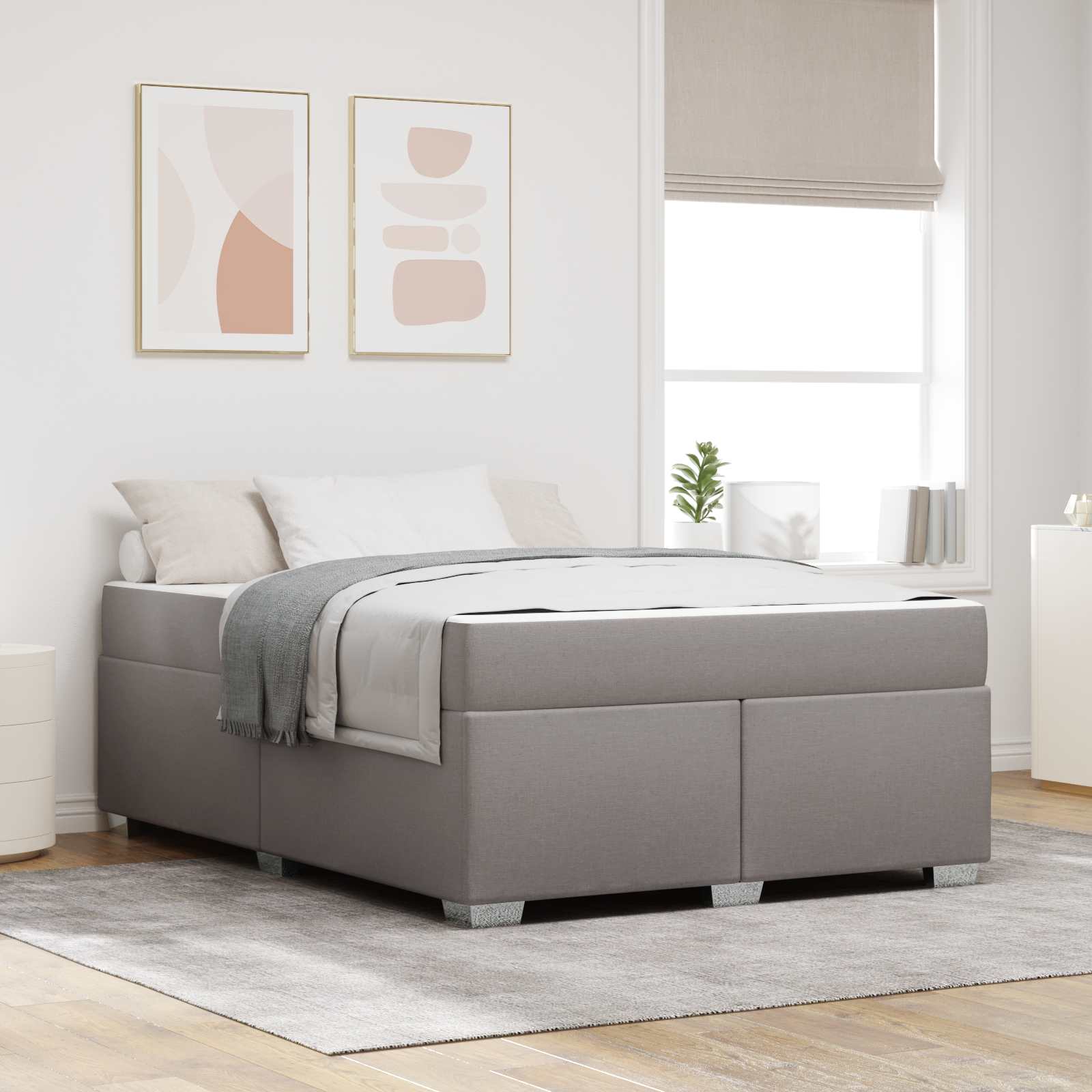 Sängram med madrass Taupe 140 x 200 cm tyg