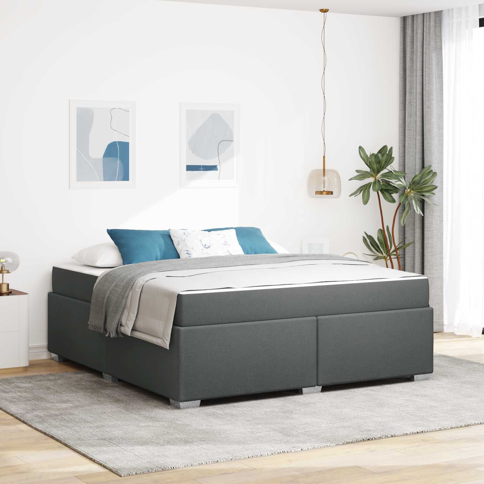 Sängram med madrass Mörkgrå 180 x 200 cm tyg
