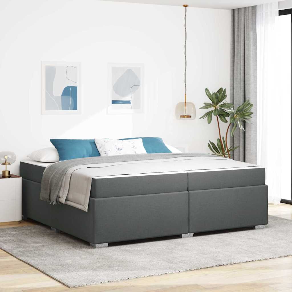 Sängram med madrass Mörkgrå 200 x 200 cm tyg