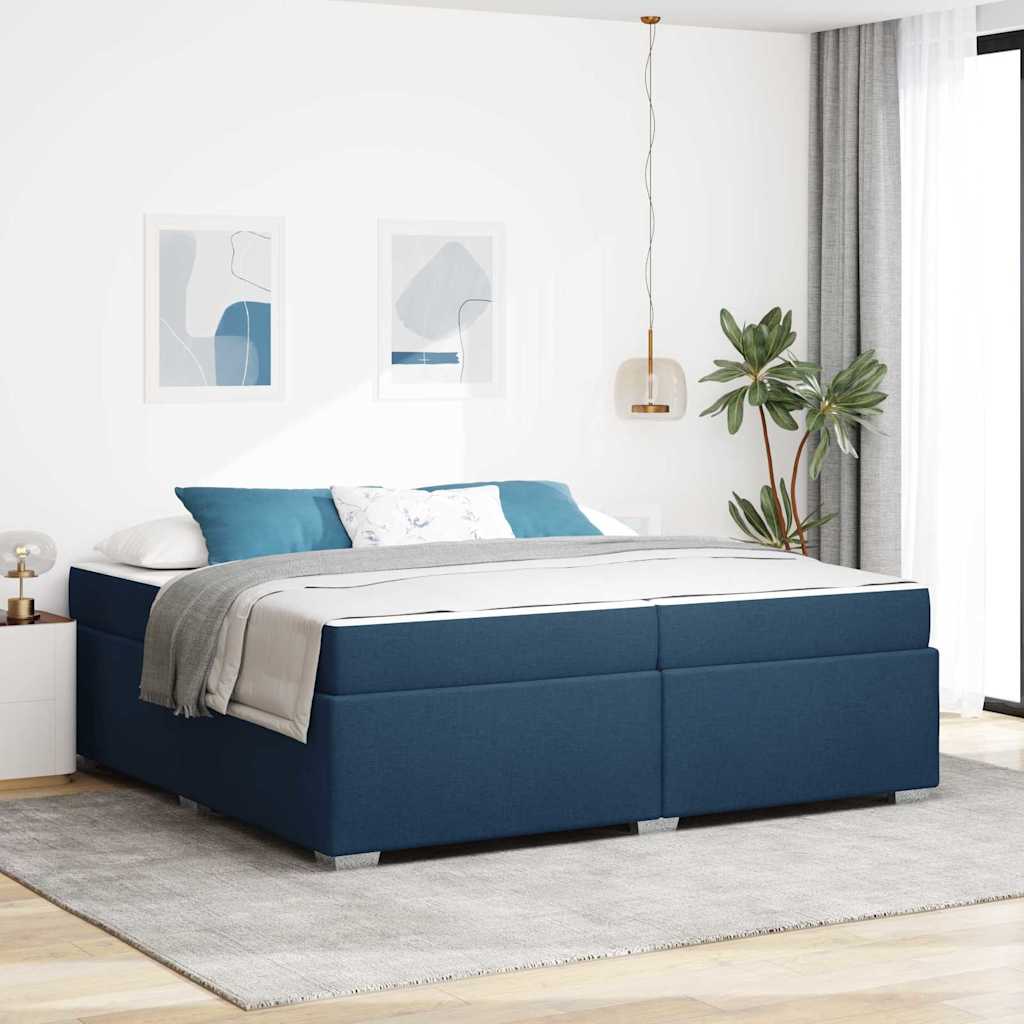 Sängram med madrass Blå 200 x 200 cm tyg