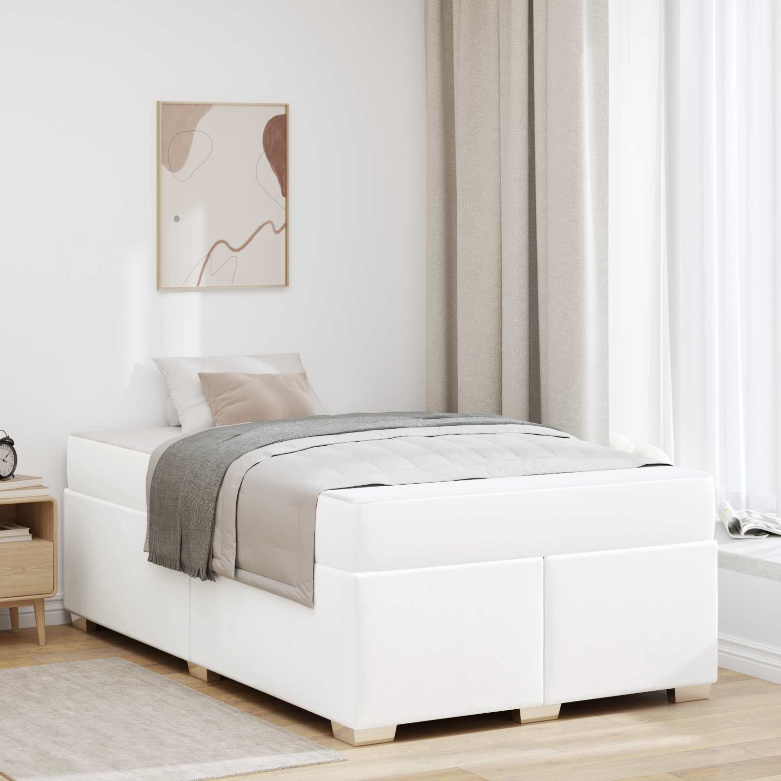 Sängram med madrass Vit 120 x 190 cm tyg