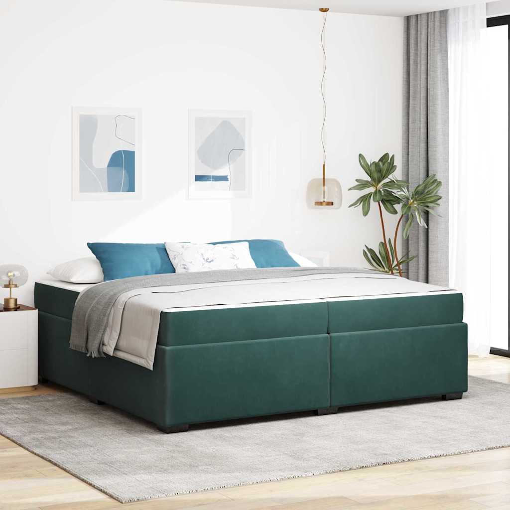 Sängram med madrass Mörkgrön 200 x 200 cm tyg