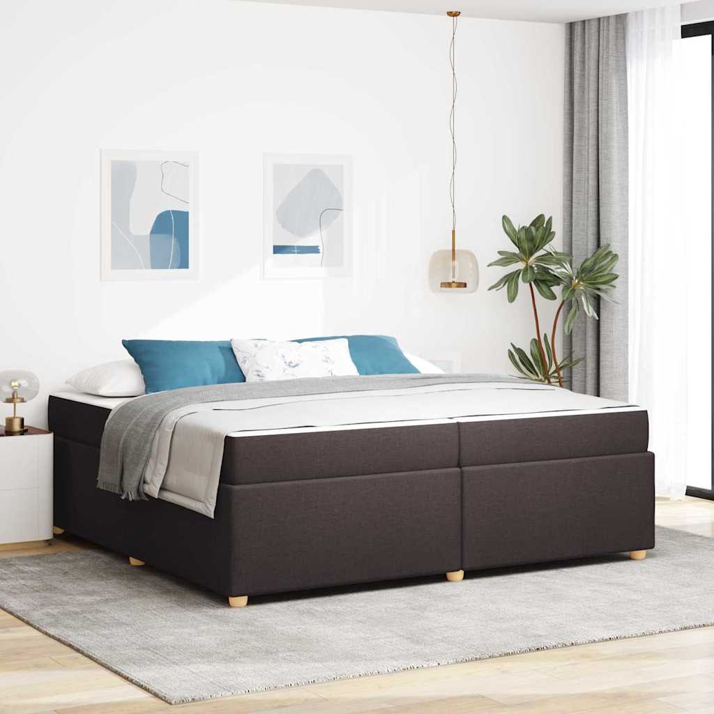 Sängram med madrass Mörkbrun 200 x 200 cm tyg