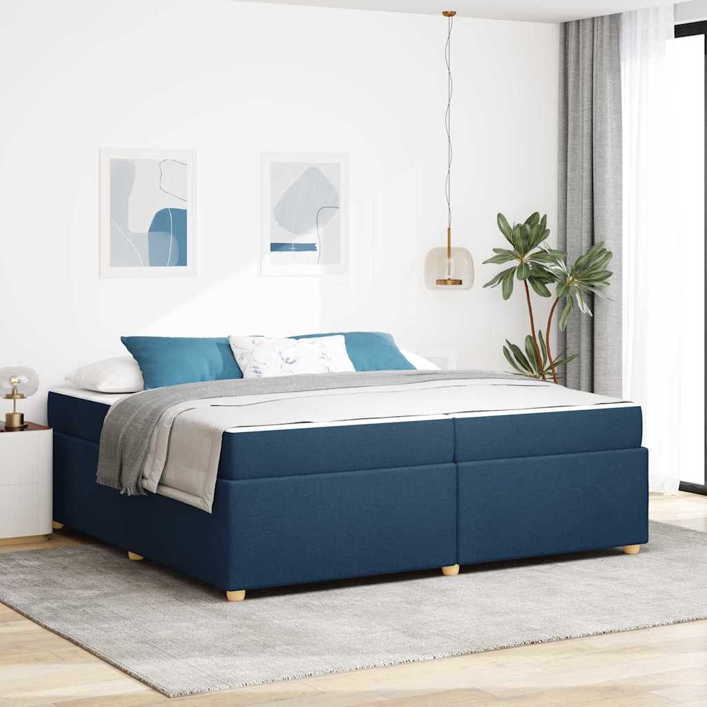 Sängram med madrass Blå 200 x 200 cm tyg