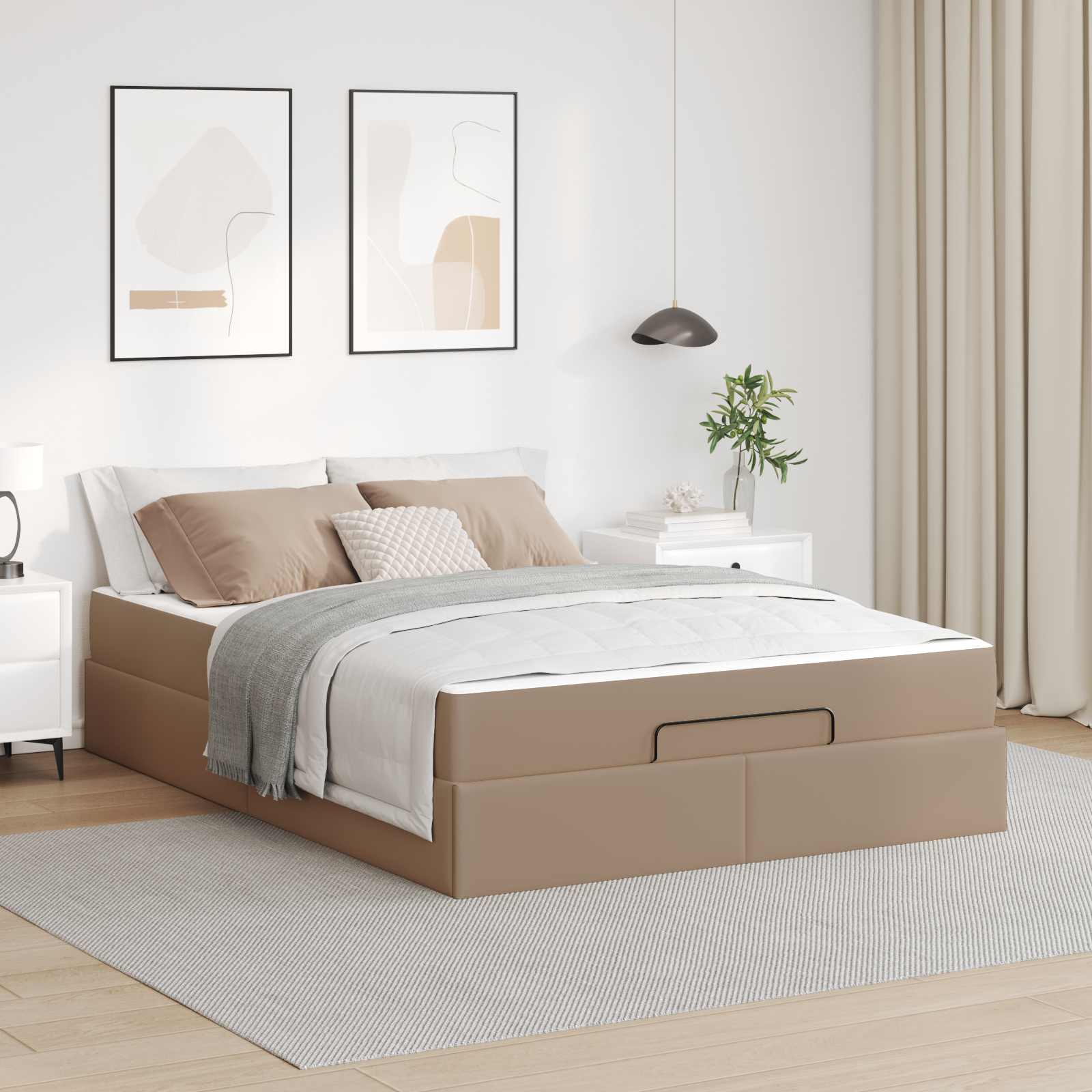 Sängram med madrass Övrigt 2 pcs Tan PVC