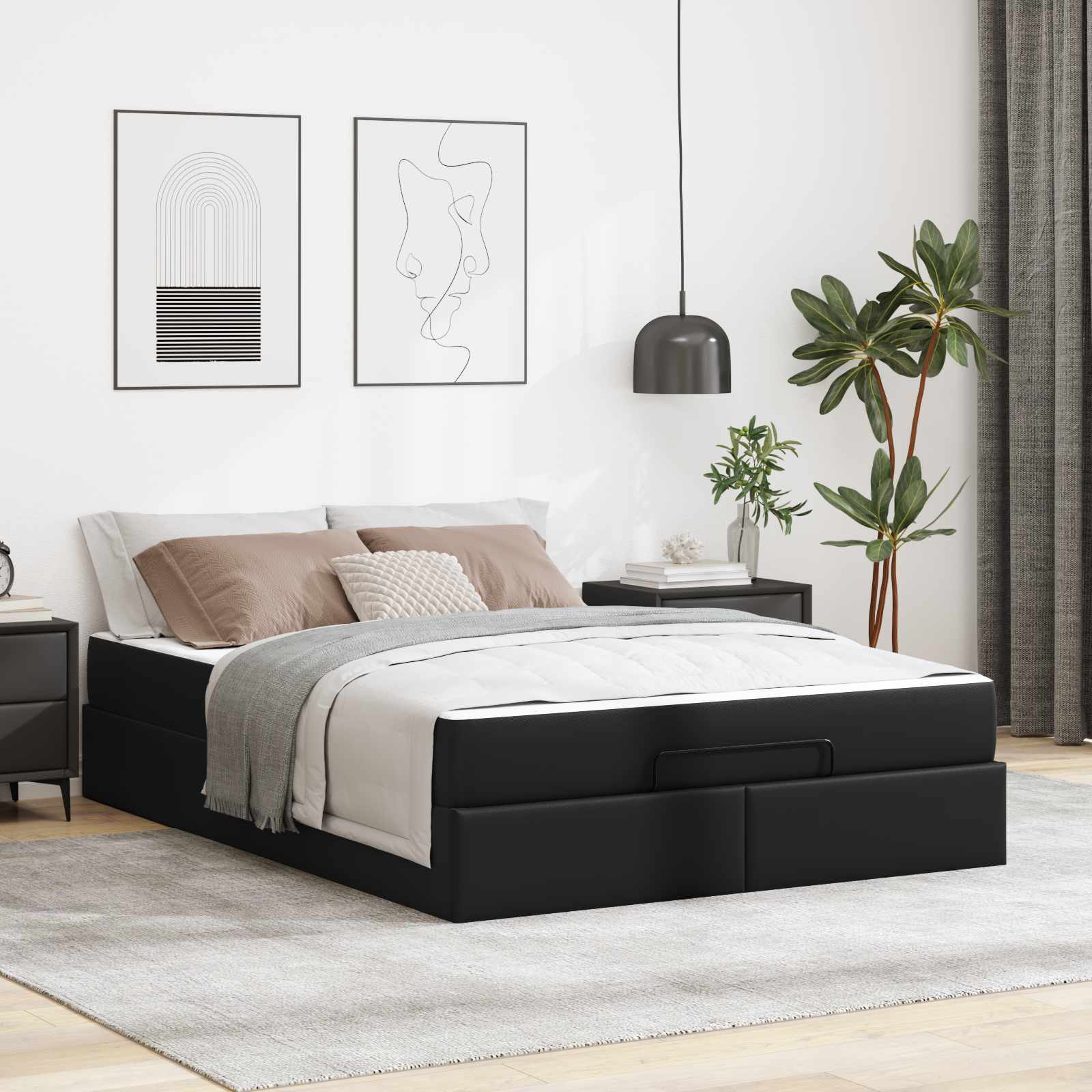 Sängram med madrass Övrigt 2 pcs Svart PVC