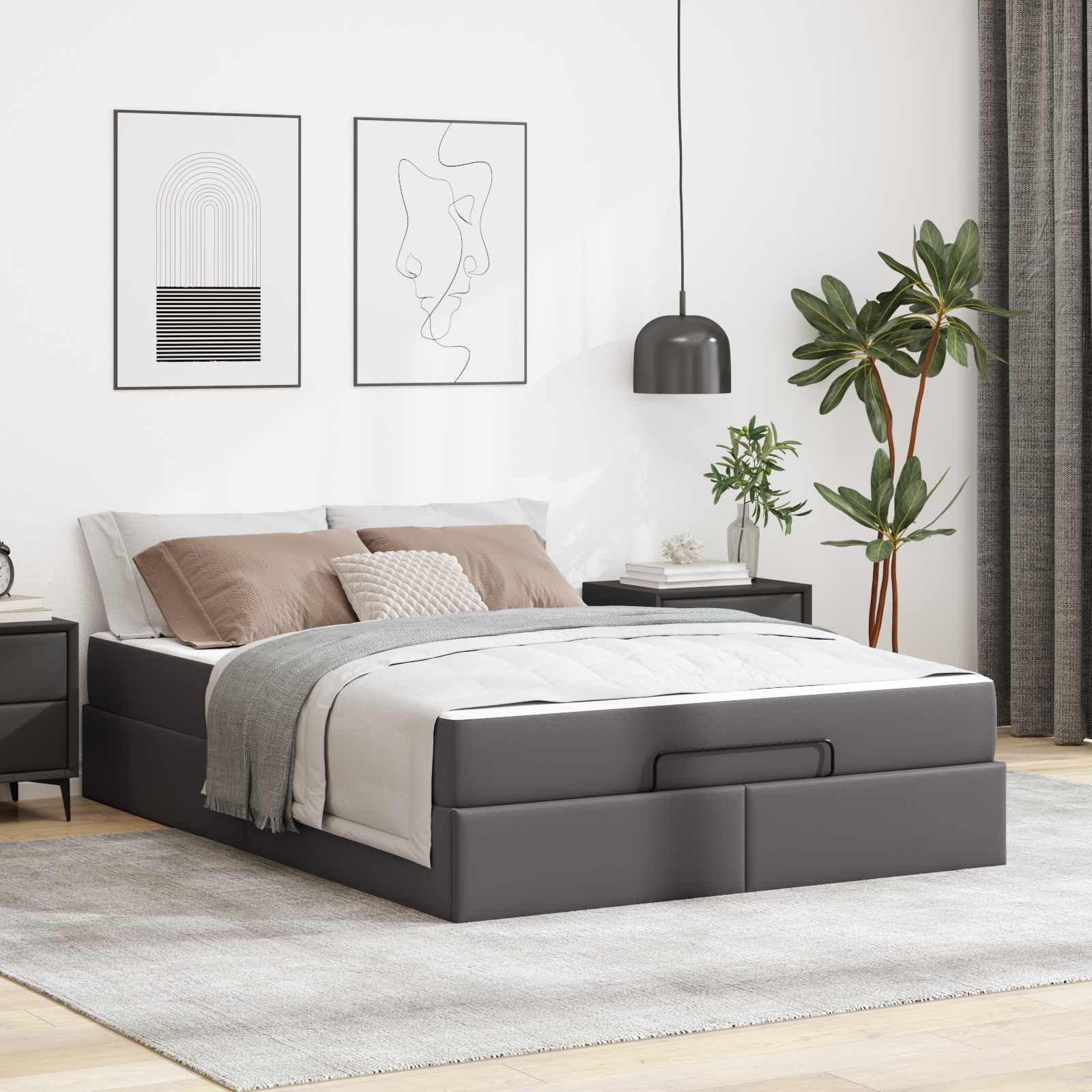 Sängram med madrass Övrigt 2 pcs Grå PVC