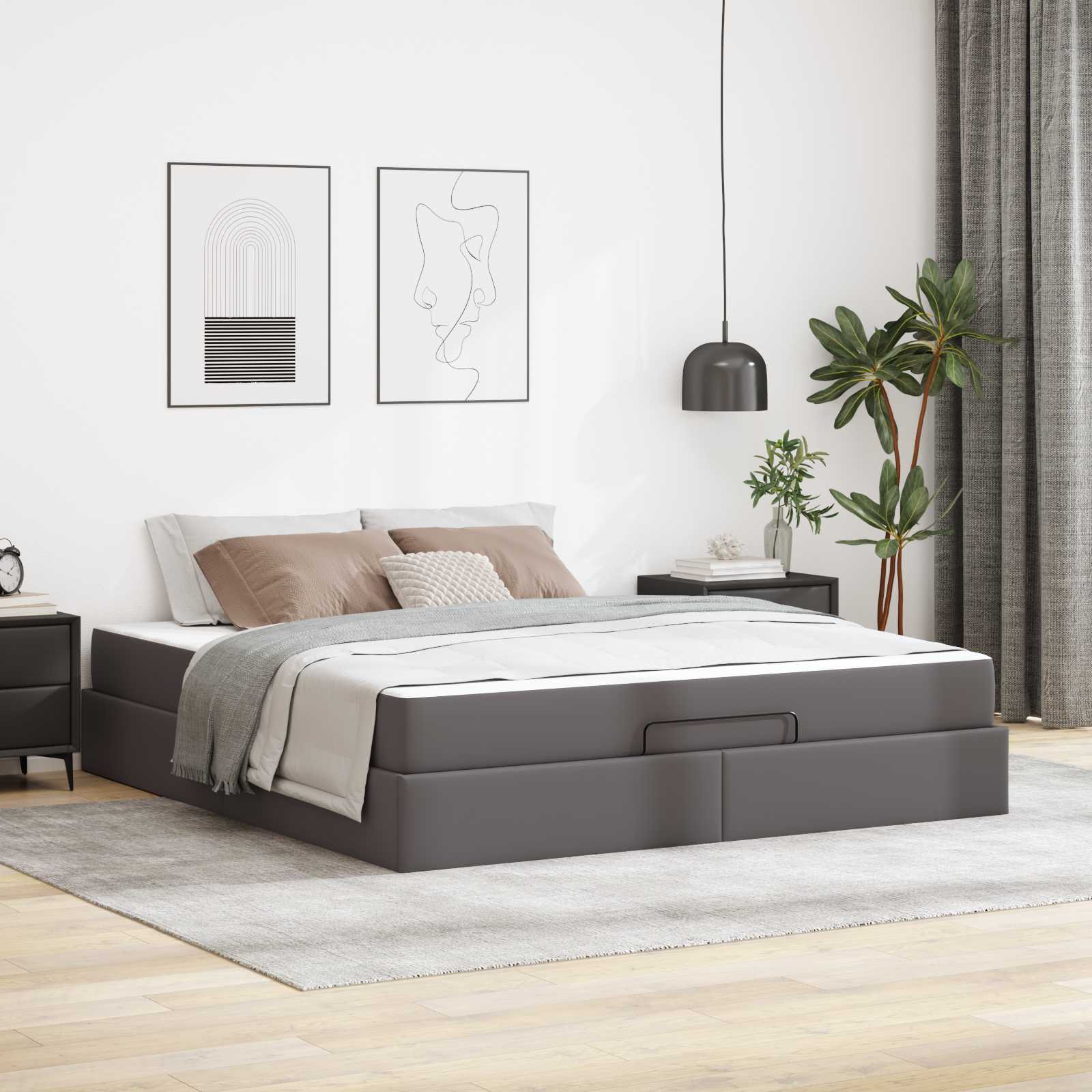 Sängram med madrass Övrigt 2 pcs Grå PVC