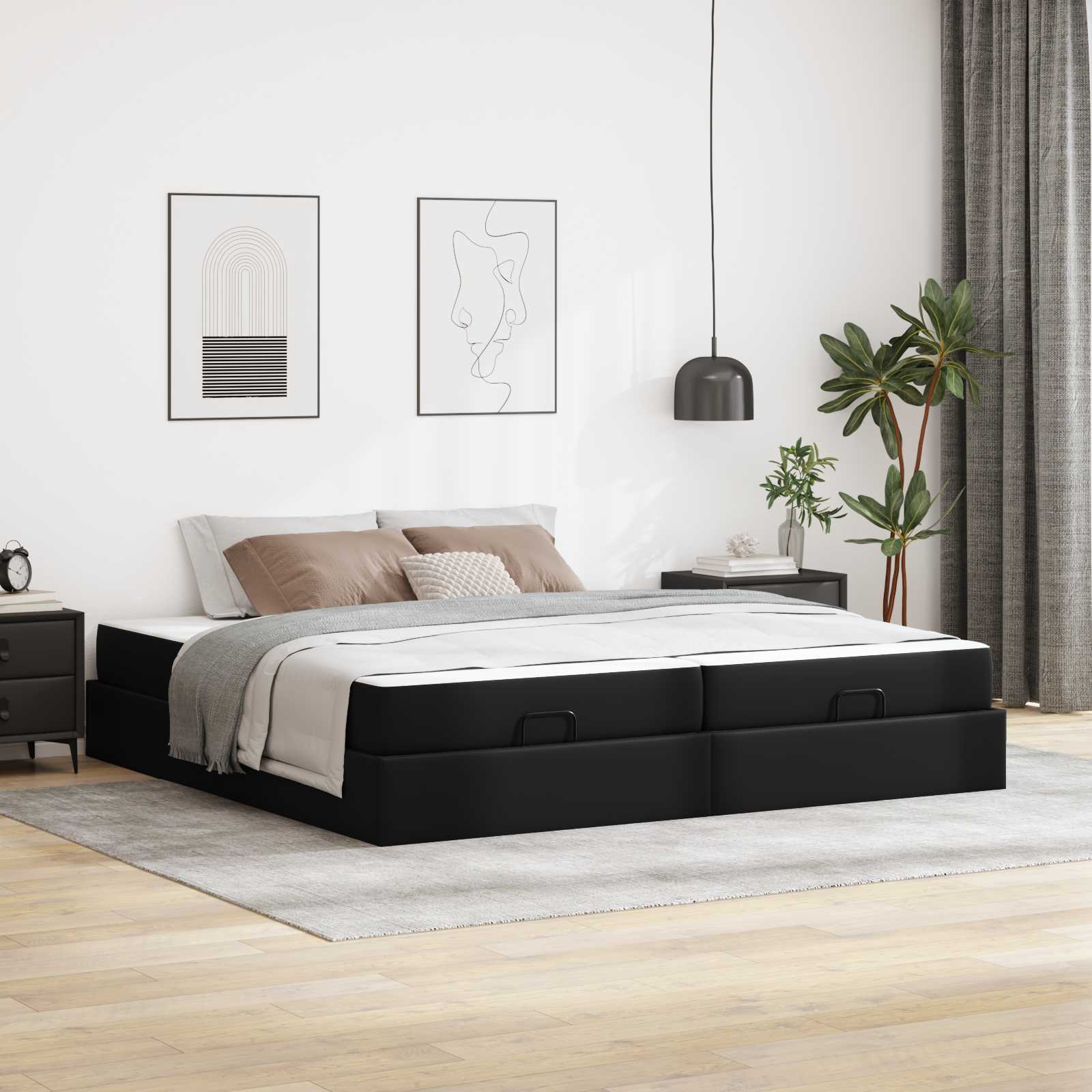 Sängram med madrass med madrass 2 pcs Svart PVC