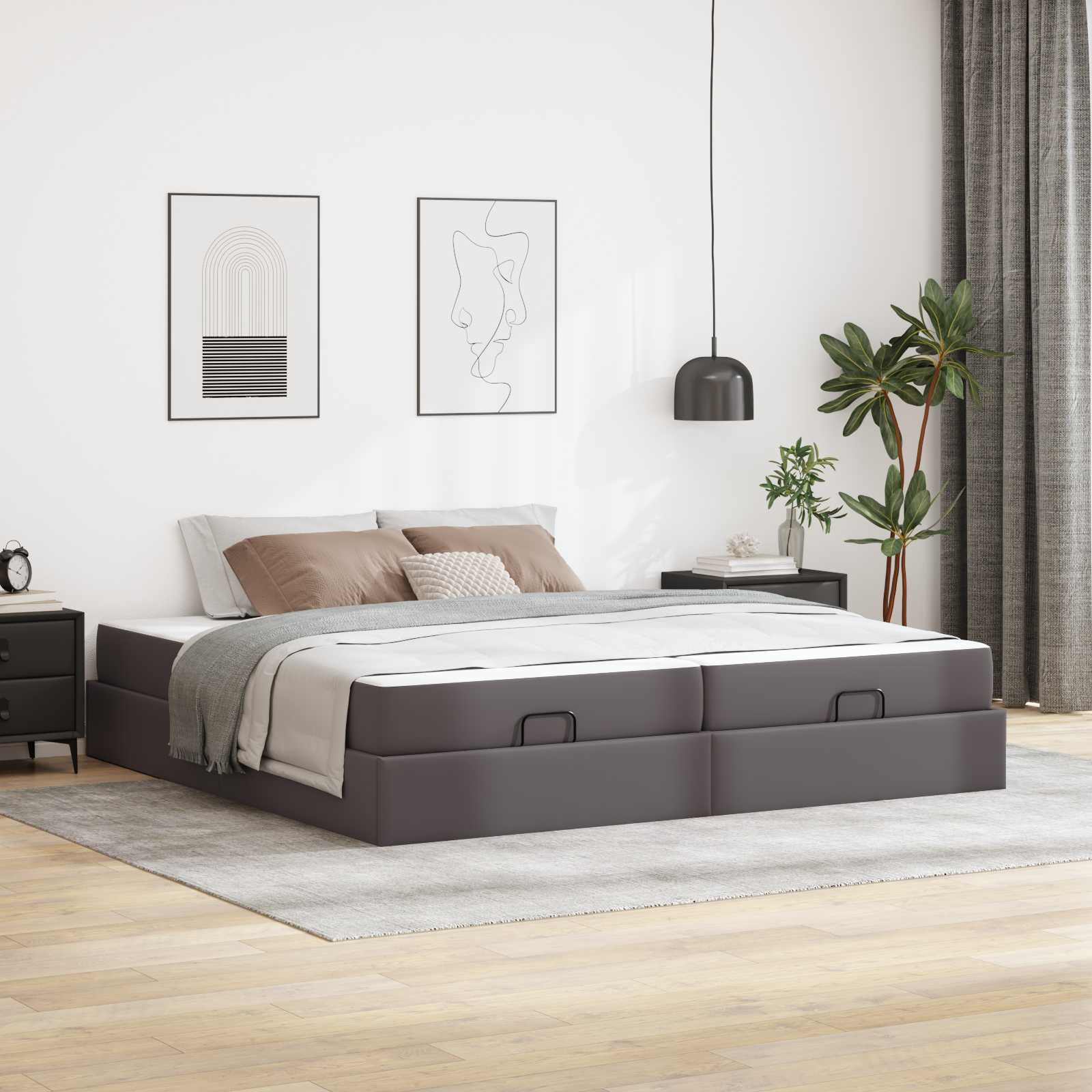 Sängram med madrass med madrass 2 pcs Grå PVC