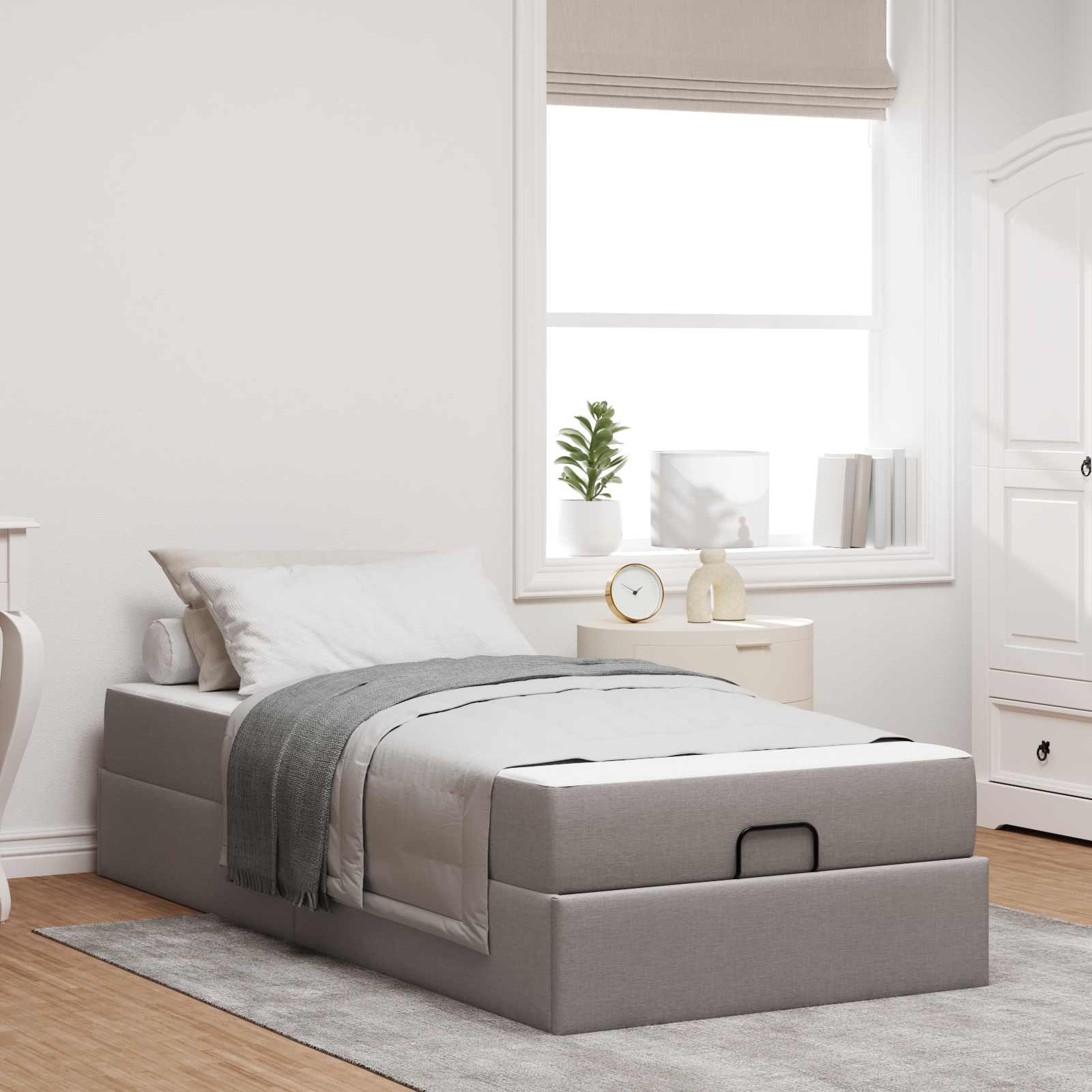 Sängram med madrass 2 pcs Taupe tyg