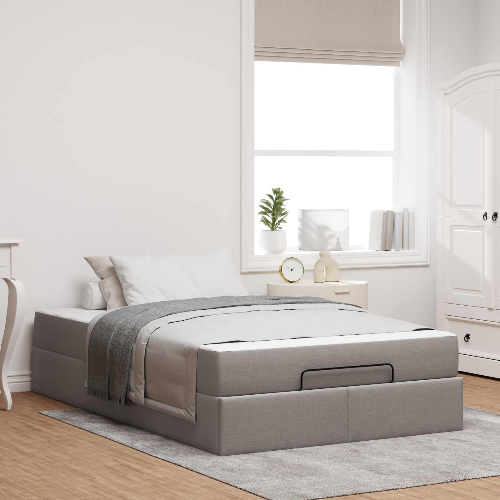 Sängram med madrass 2 pcs Taupe tyg