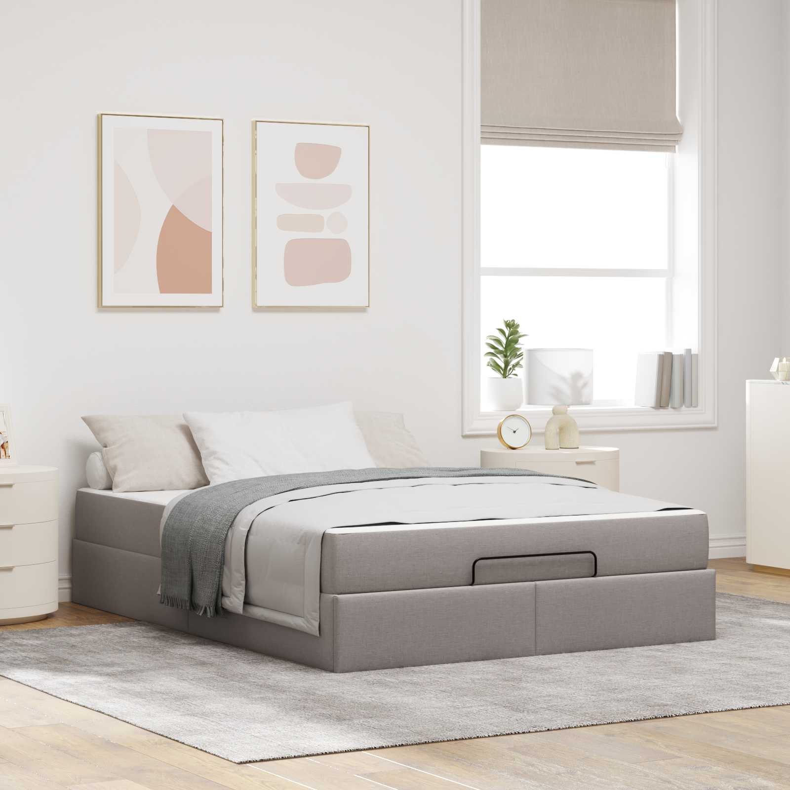 Sängram med madrass 2 pcs Taupe tyg