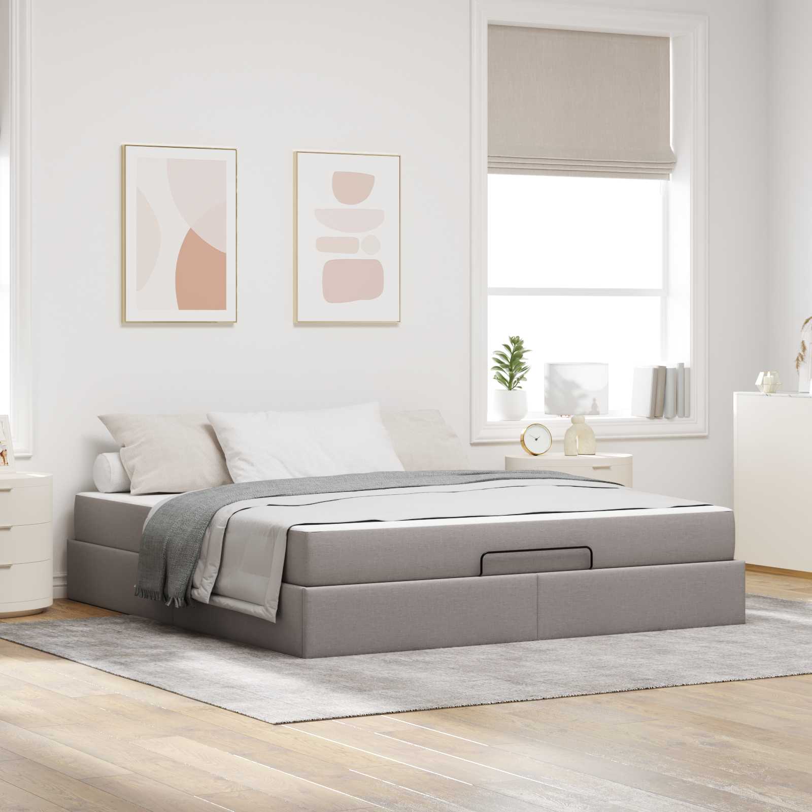 Sängram med madrass 2 pcs Taupe tyg