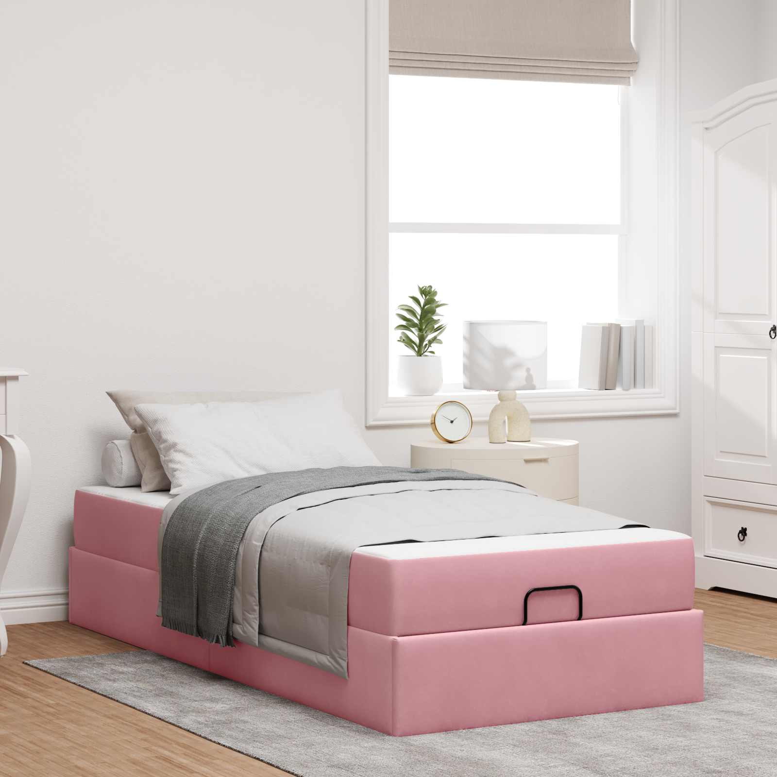 Sängram med madrass 2 pcs Rosa Sammet