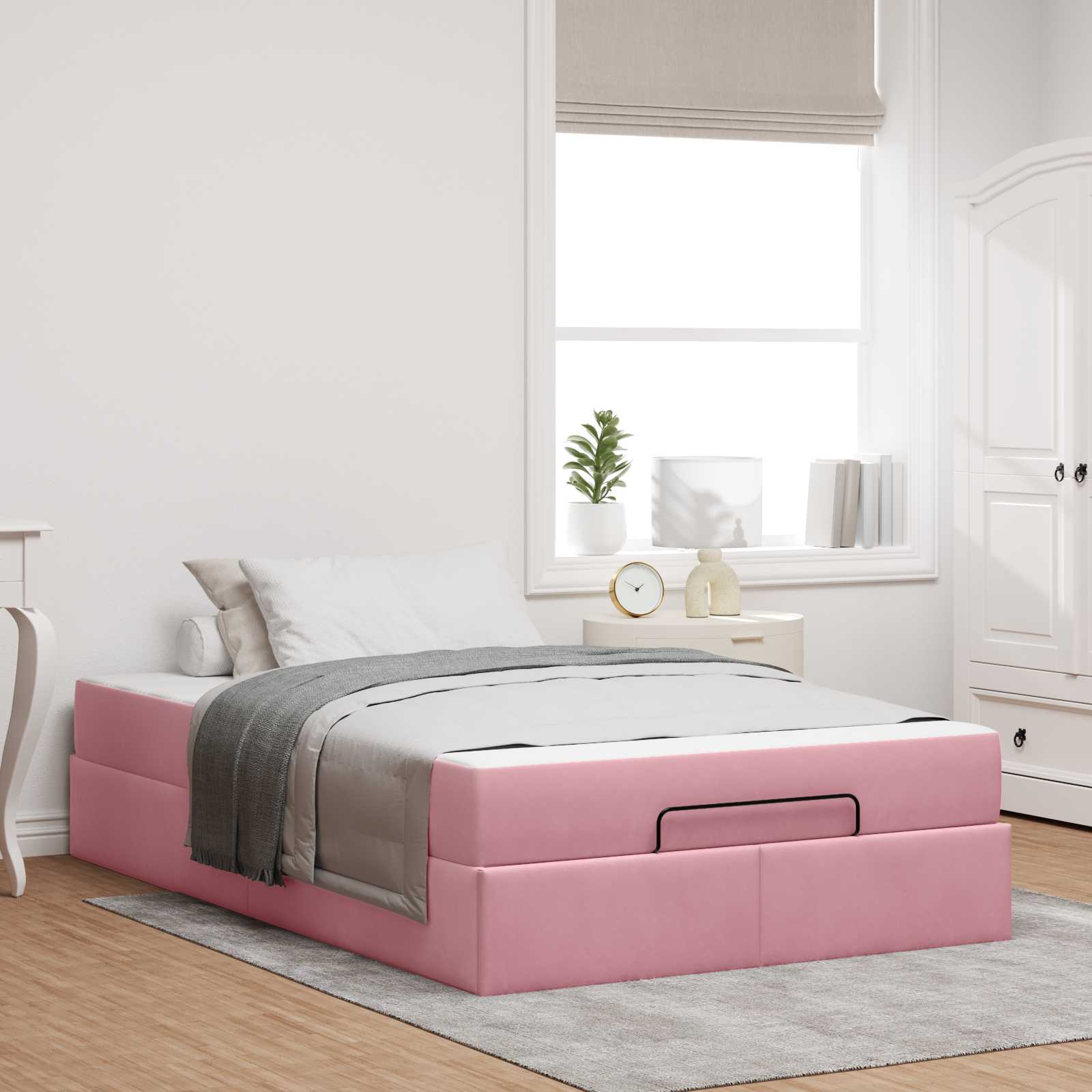 Sängram med madrass 2 pcs Rosa Sammet