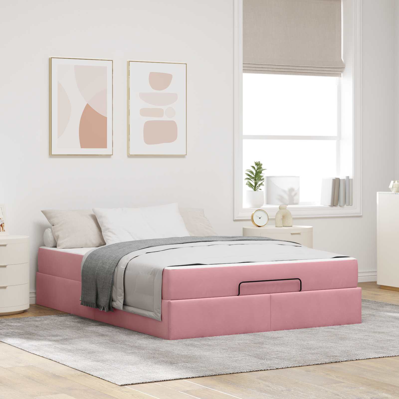 Sängram med madrass 2 pcs Rosa Sammet