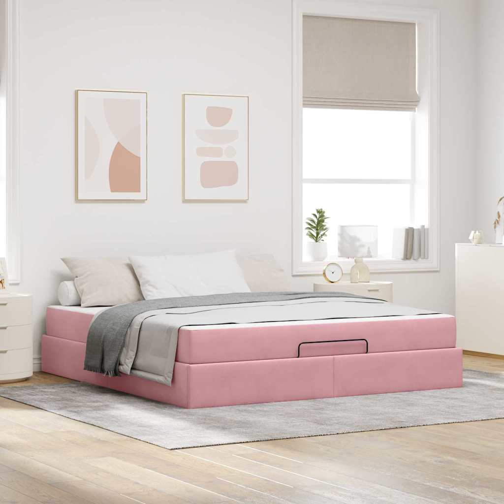 Sängram med madrass 2 pcs Rosa Sammet