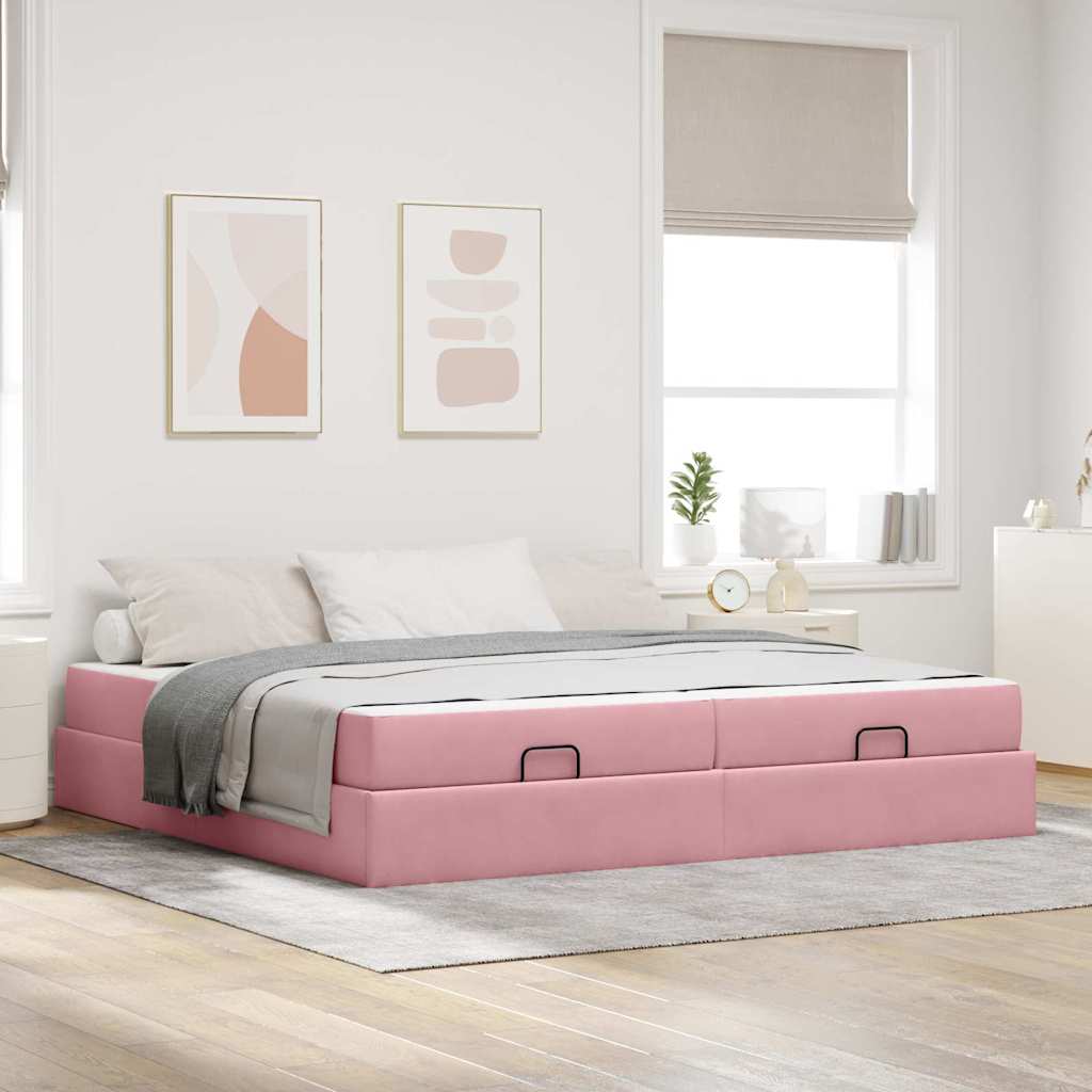Sängram med madrass med madrass 2 pcs Rosa Sammet
