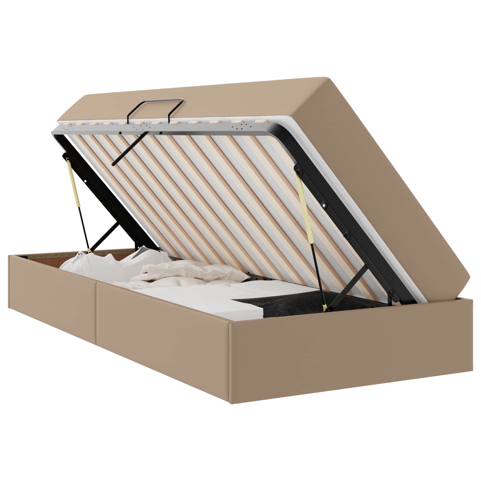 Förvaringssäng med madrass med madrass 2 pcs Cappuccino Skinn