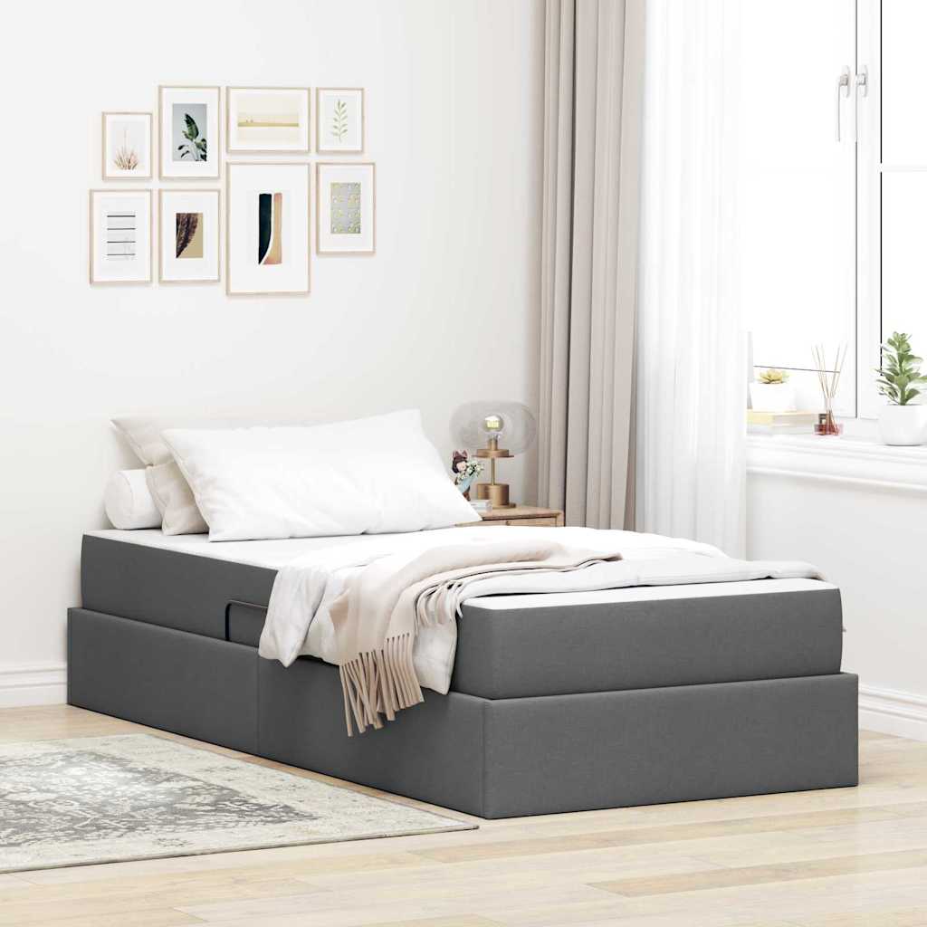 Förvaringssäng med madrass Mörkgrå 90 x 190 cm Polyester