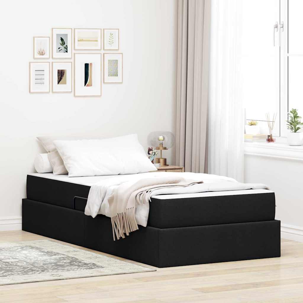Förvaringssäng med madrass Svart 90 x 190 cm Polyester