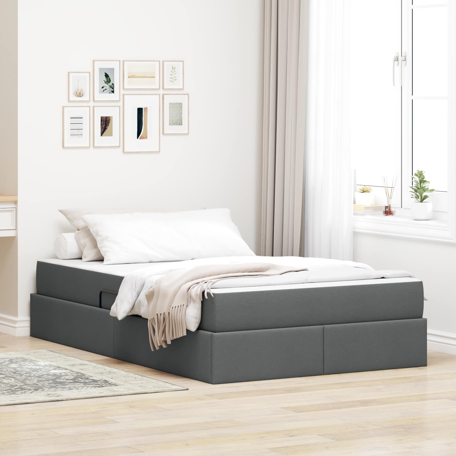 Förvaringssäng med madrass Mörkgrå 120 x 190 cm Polyester