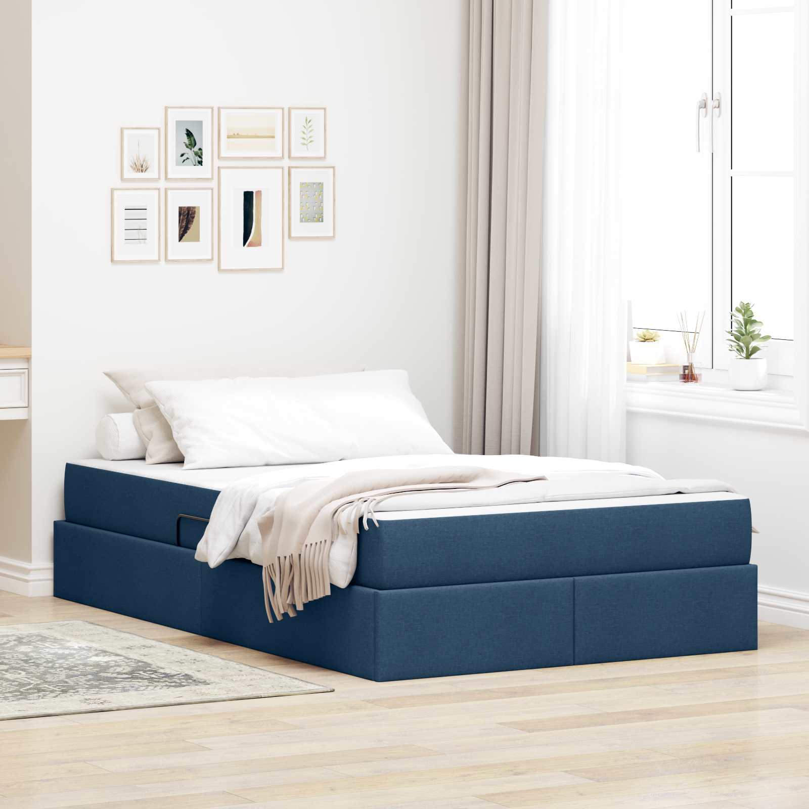 Förvaringssäng med madrass Blå 120 x 190 cm Polyester
