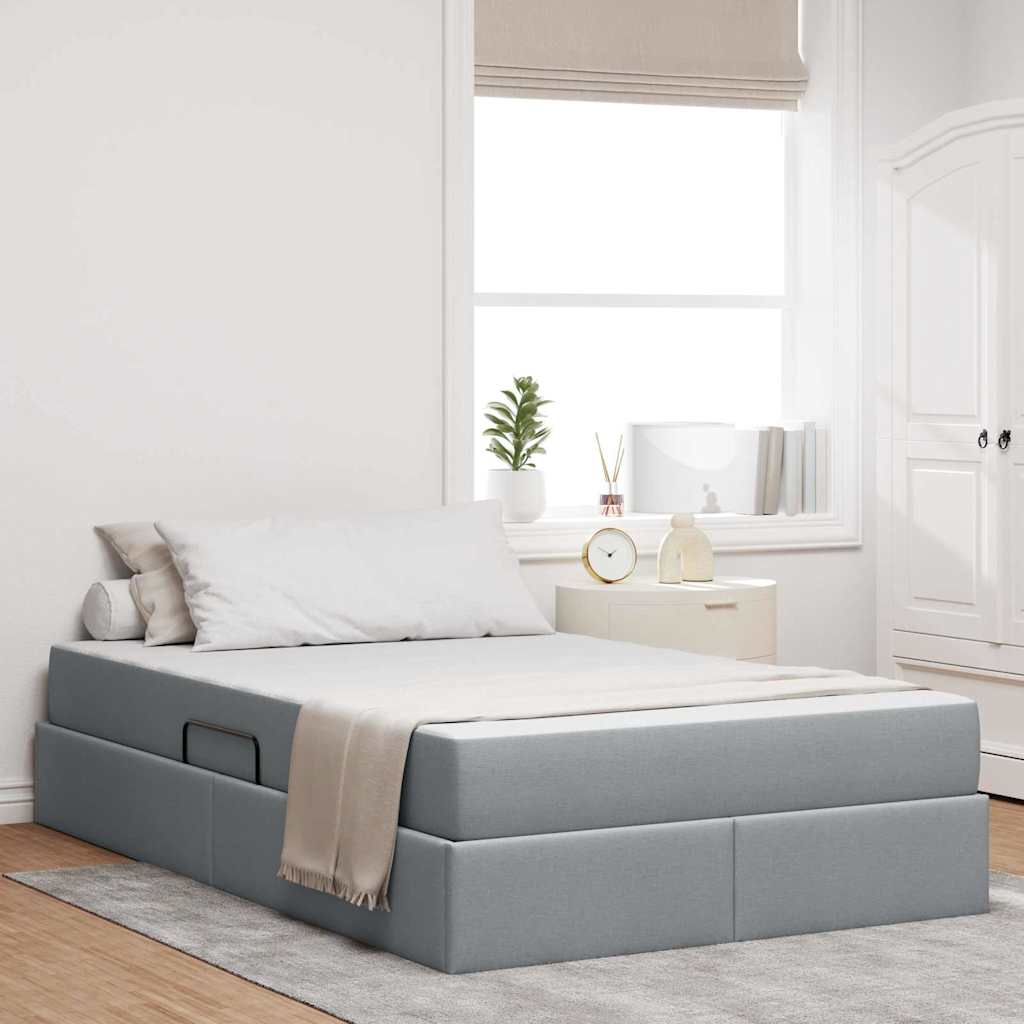Förvaringssäng med madrass Ljusgrå 120 x 200 cm Polyester