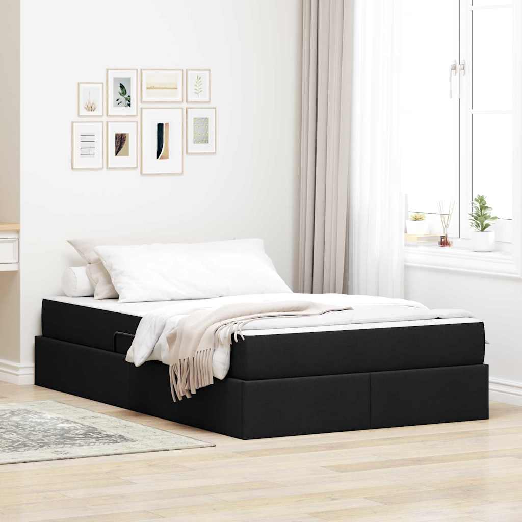 Förvaringssäng med madrass Svart 120 x 200 cm Polyester