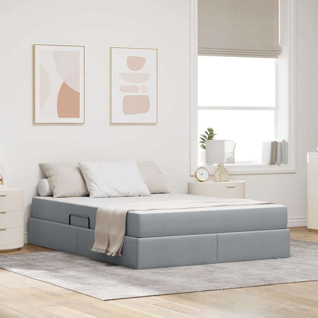 Förvaringssäng med madrass Ljusgrå 140 x 200 cm Polyester