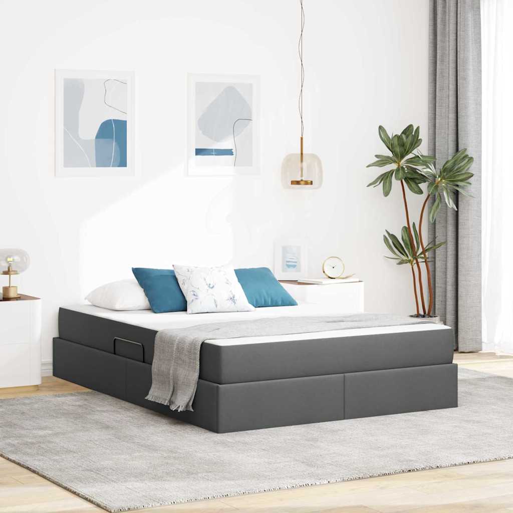 Förvaringssäng med madrass Mörkgrå 140 x 200 cm Polyester