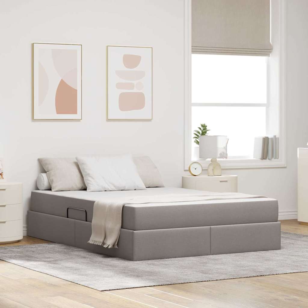 Förvaringssäng med madrass Taupe 140 x 200 cm Polyester