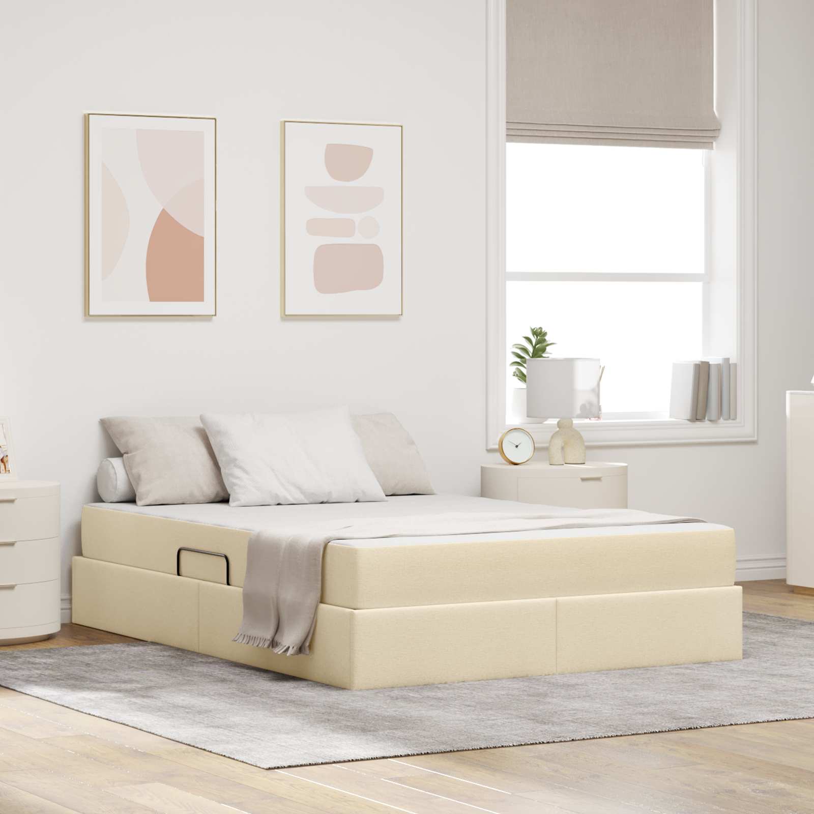 Förvaringssäng med madrass Kräm 140 x 200 cm Polyester