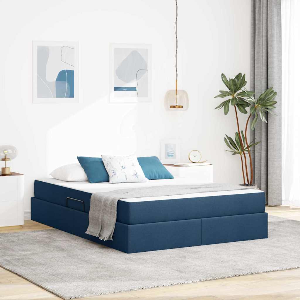 Förvaringssäng med madrass Blå 140 x 200 cm Polyester
