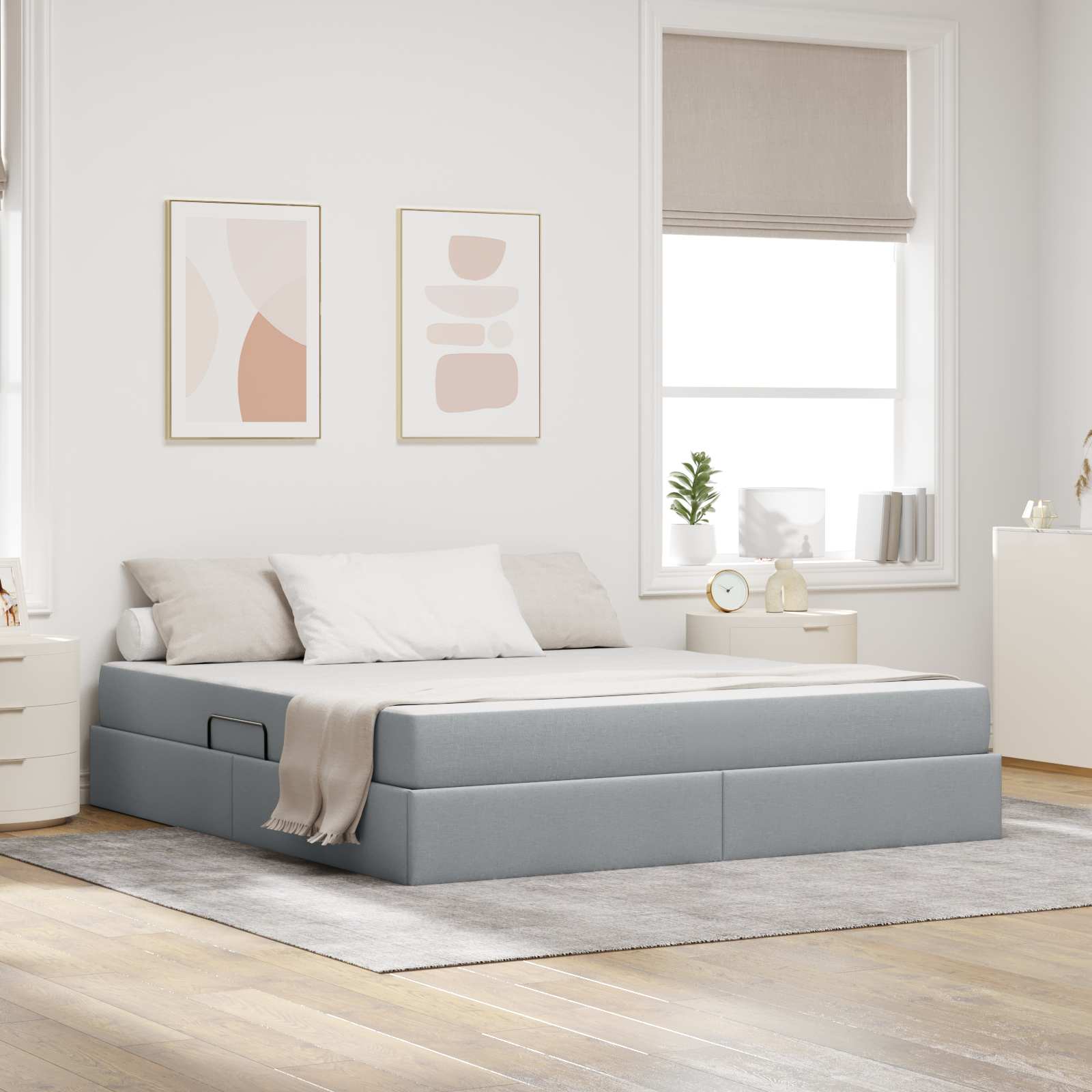 Förvaringssäng med madrass Ljusgrå 160 x 200 cm Polyester