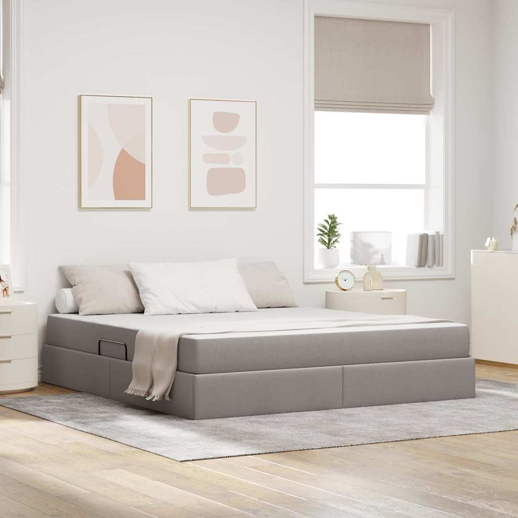 Förvaringssäng med madrass Taupe 160 x 200 cm Polyester
