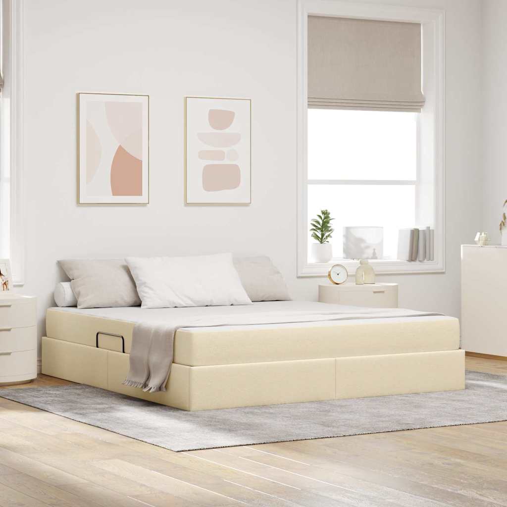Förvaringssäng med madrass Kräm 160 x 200 cm Polyester