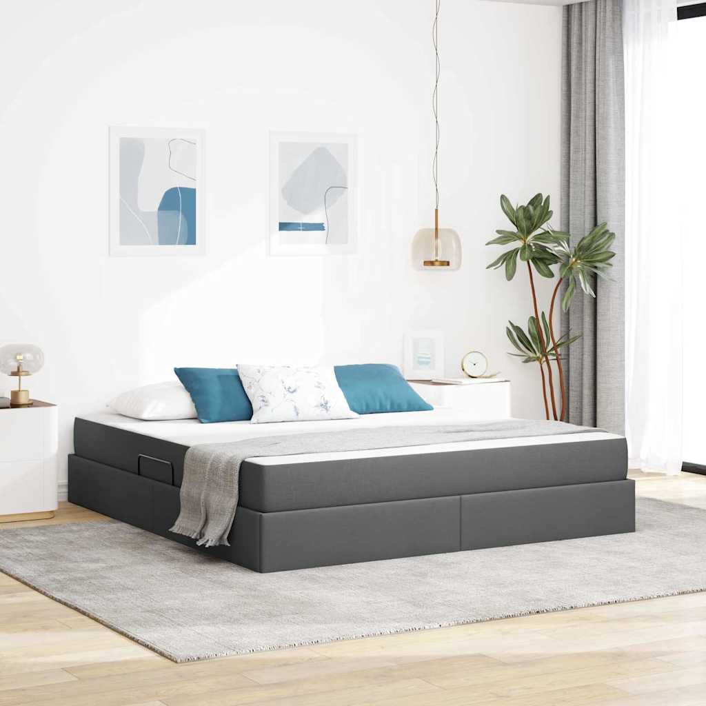 Förvaringssäng med madrass Mörkgrå 180 x 200 cm Polyester