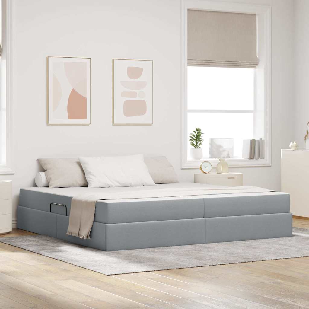 Förvaringssäng med madrass Ljusgrå 200 x 200 cm Polyester