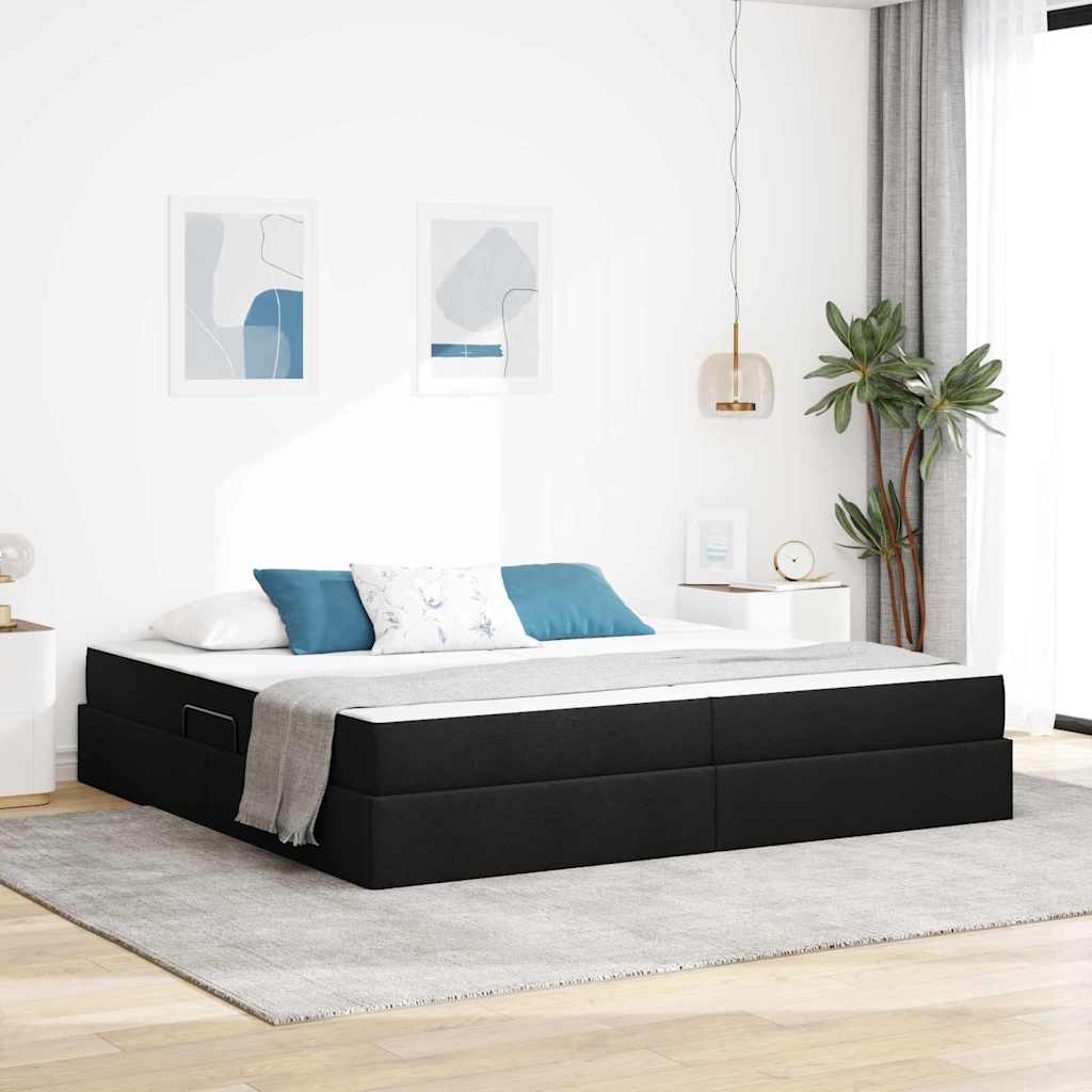 Förvaringssäng med madrass Svart 200 x 200 cm Polyester