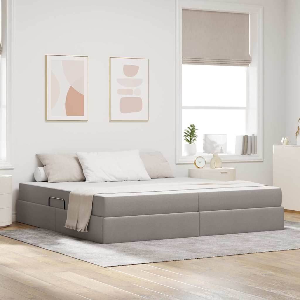 Förvaringssäng med madrass Taupe 200 x 200 cm Polyester