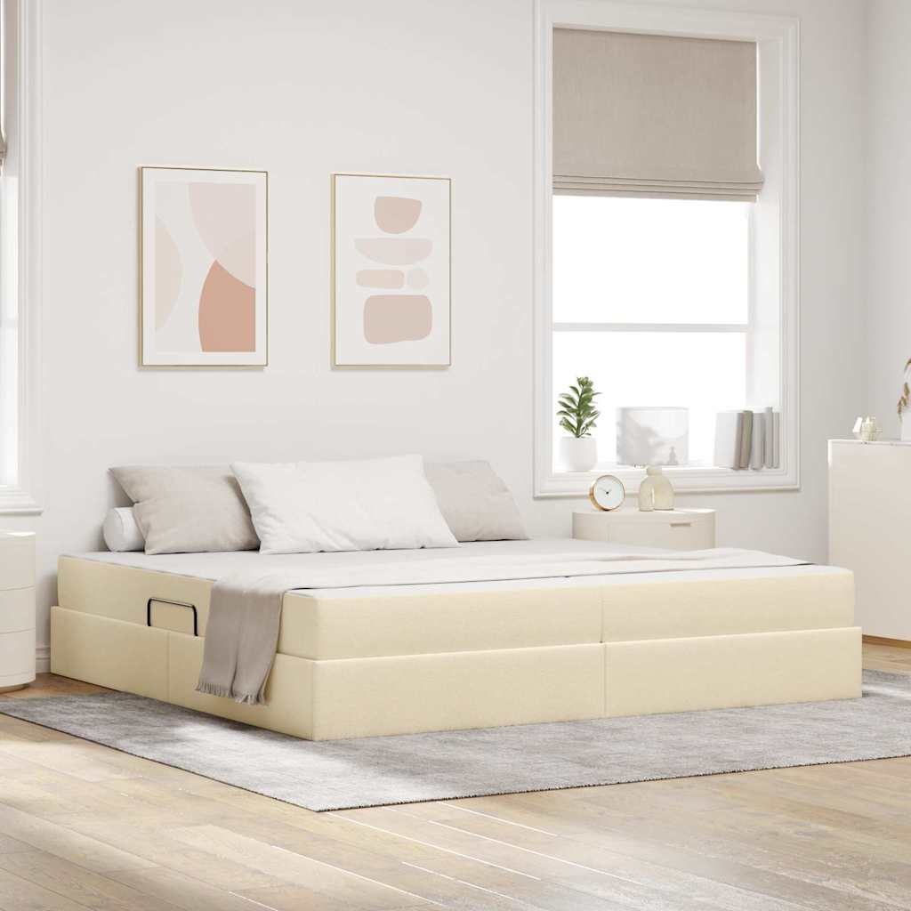 Förvaringssäng med madrass Kräm 200 x 200 cm Polyester