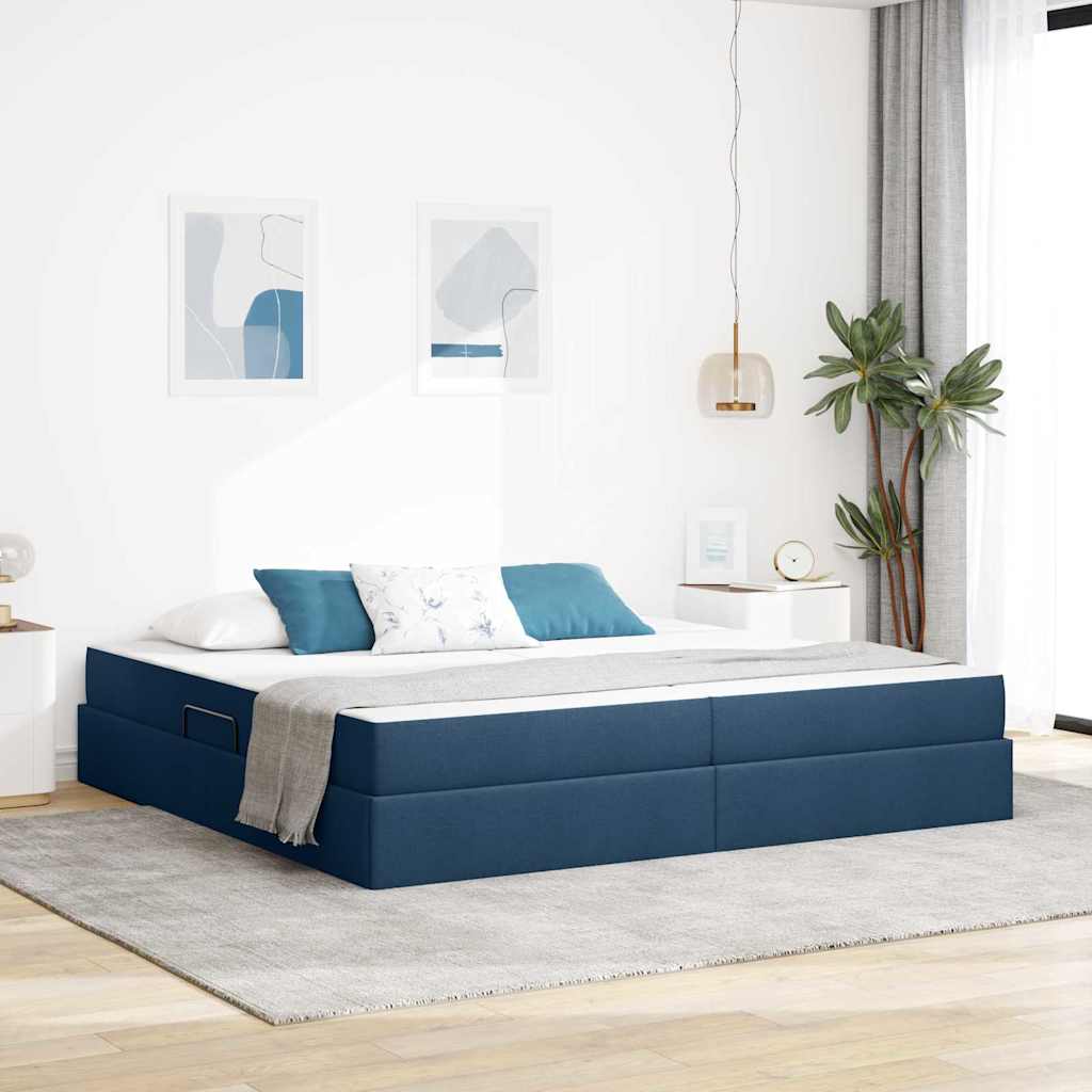 Förvaringssäng med madrass Blå 200 x 200 cm Polyester